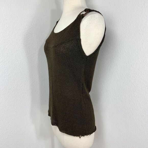 Chico's Brown Knit Tank Top Size 1 Med Bronze Shimmer Coconut Rings Shoulders - Picture 7 of 13